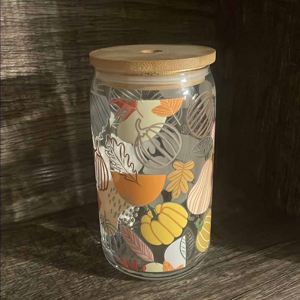 Autumn Glass Jar with Bamboo Lid